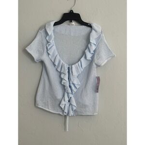 NWT Wild Fable Baby Blue Knit‎ Ruffle Trim Tie Front Short Sleeve Cardigan Top M